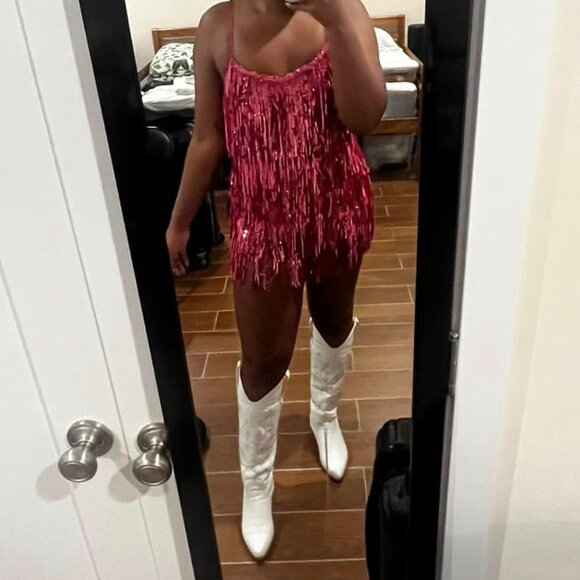 12th Tribe Talia Pink Sequin Fringe Romper - Size Medium - Picture 2 of 3